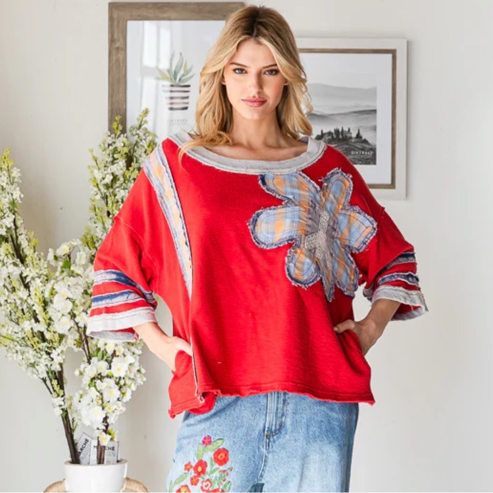 Oli & Hali WASHED FLOWER PATCHWORK OVERSIZED KNIT… - image 3